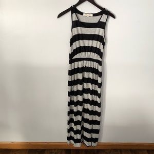 Black & Grey Striped Midi Dress